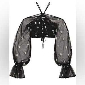 Alice McCall “The One” Black and Floral Rucched Top